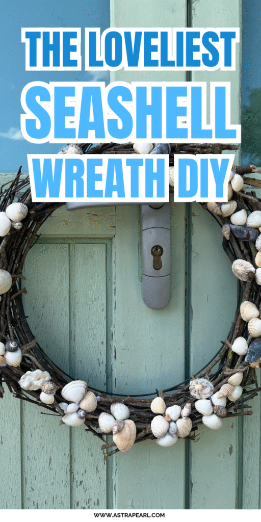 Pinterest Pin for seashell wreath DIY.