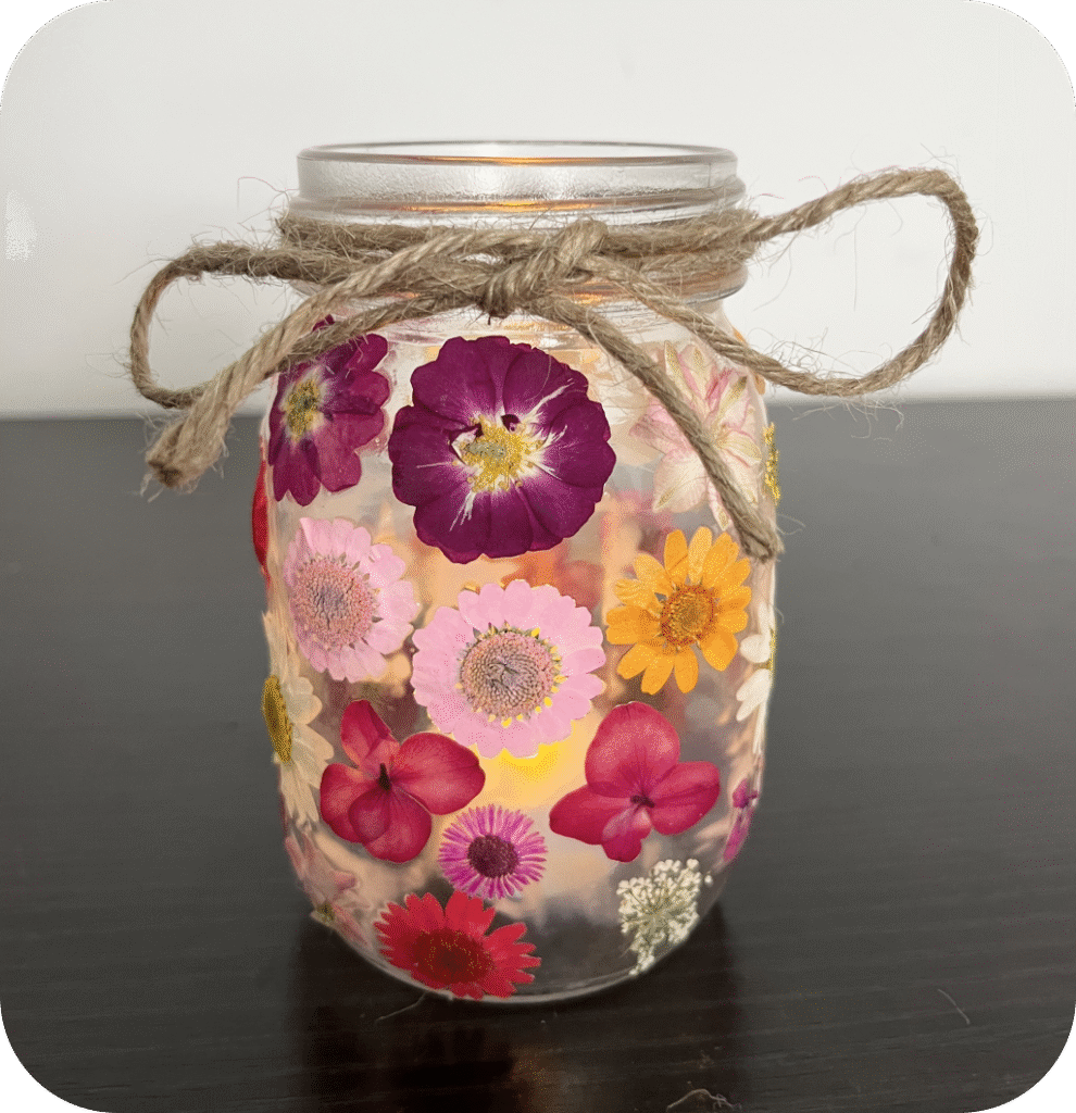 A pressed flower mason jar.