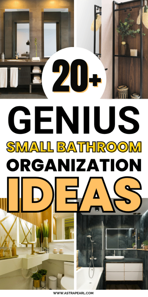 Pinterest Pin for small bathroom organization ideas.