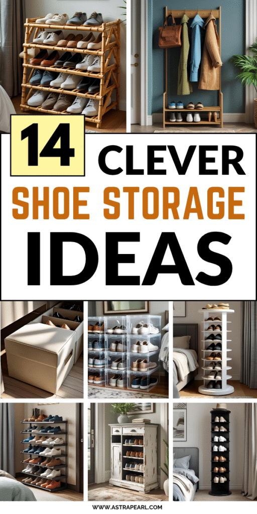 Pinterest Pin for shoe storage ideas.