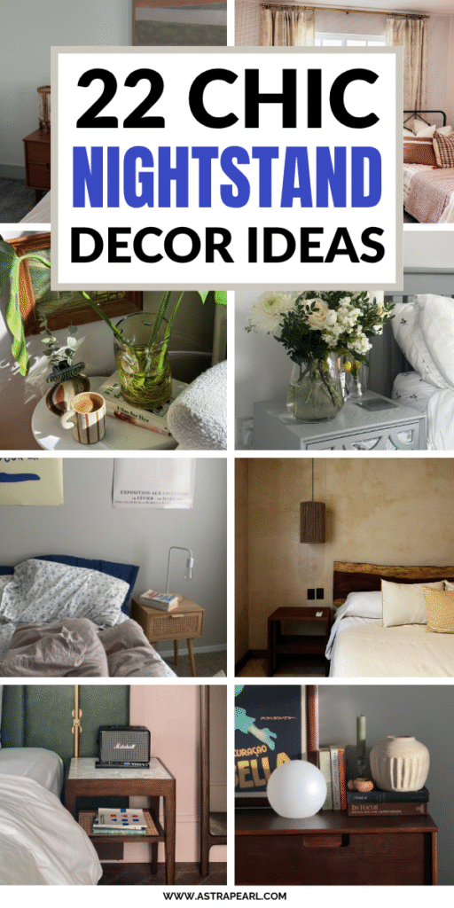 Pinterest Pin for nightstand decor ideas.