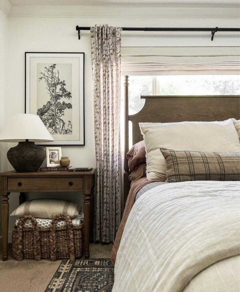 A traditional bedroom with brown shades.