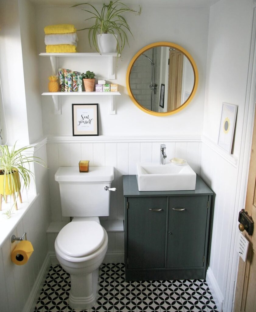 A black and yellow bathroom.