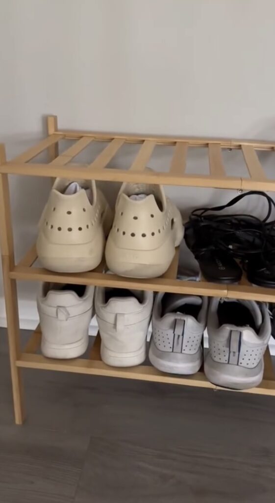 A bamboo shoe rack.