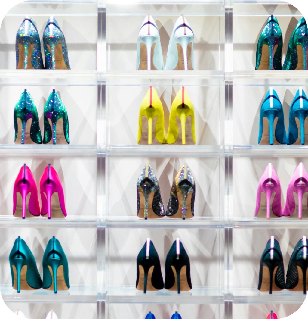 Organized heels on racks.