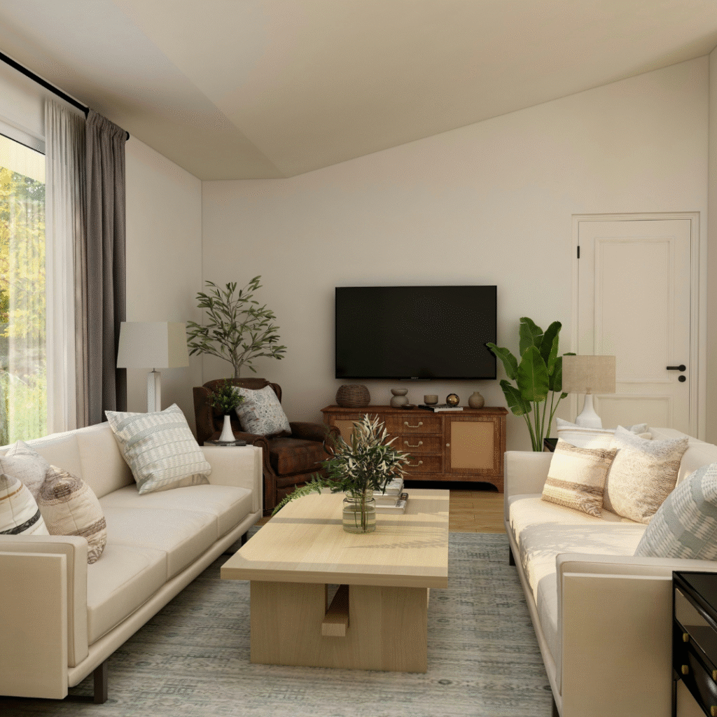 A living room with a TV.