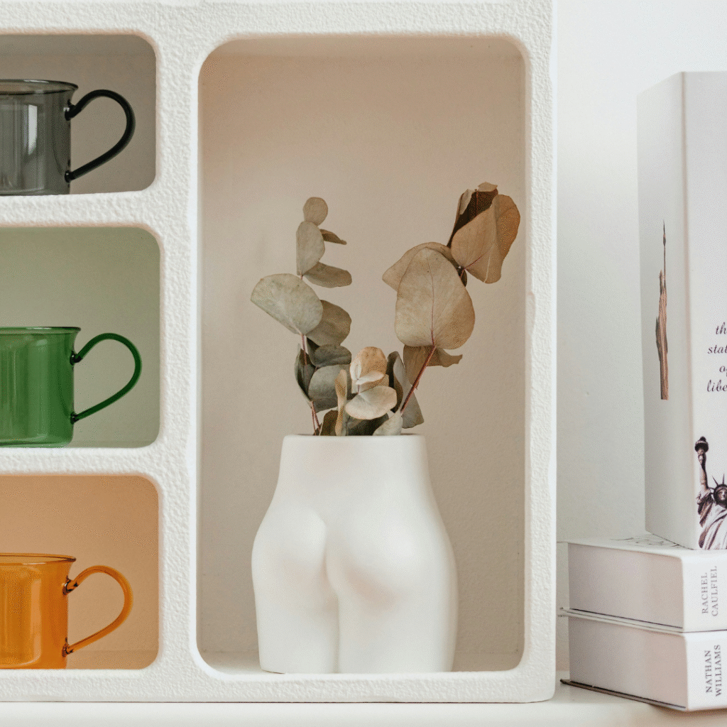 A ceramic vase and mugs.