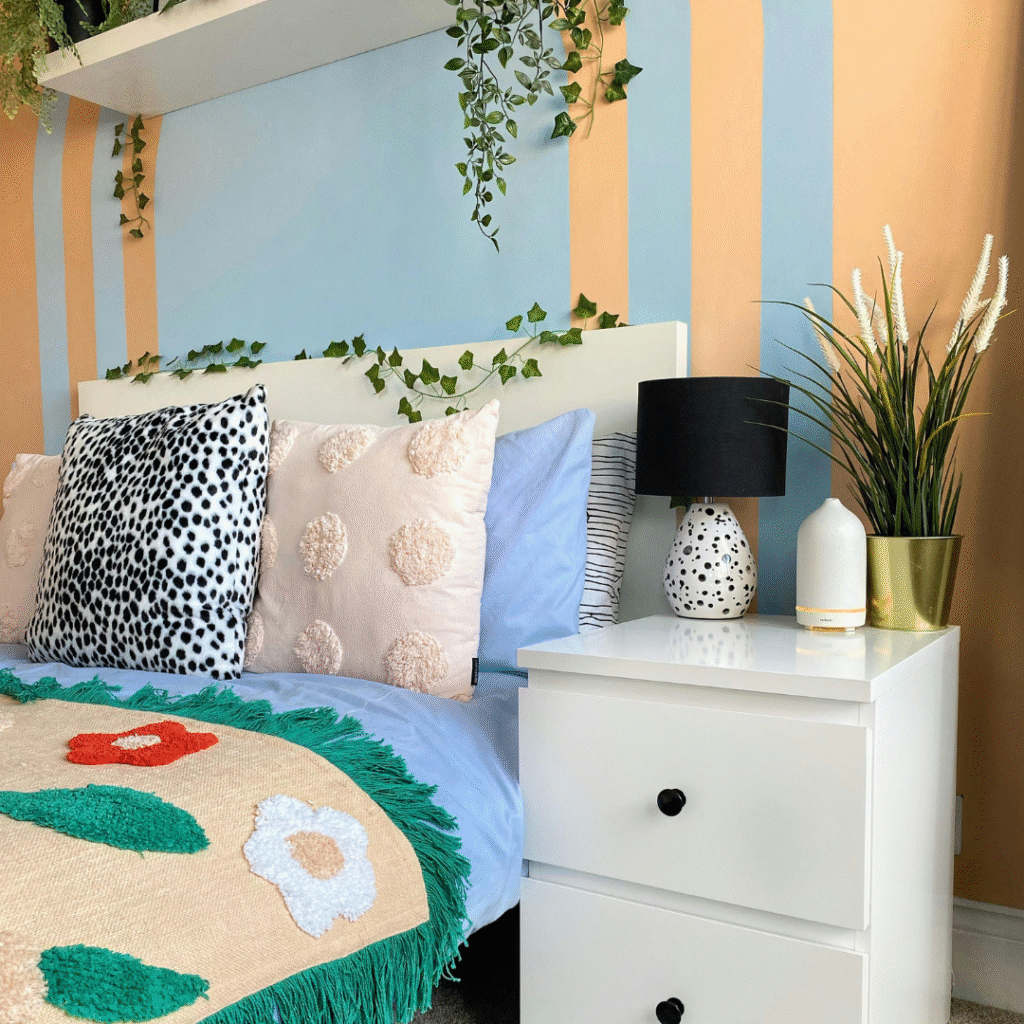 A colorful bedroom.