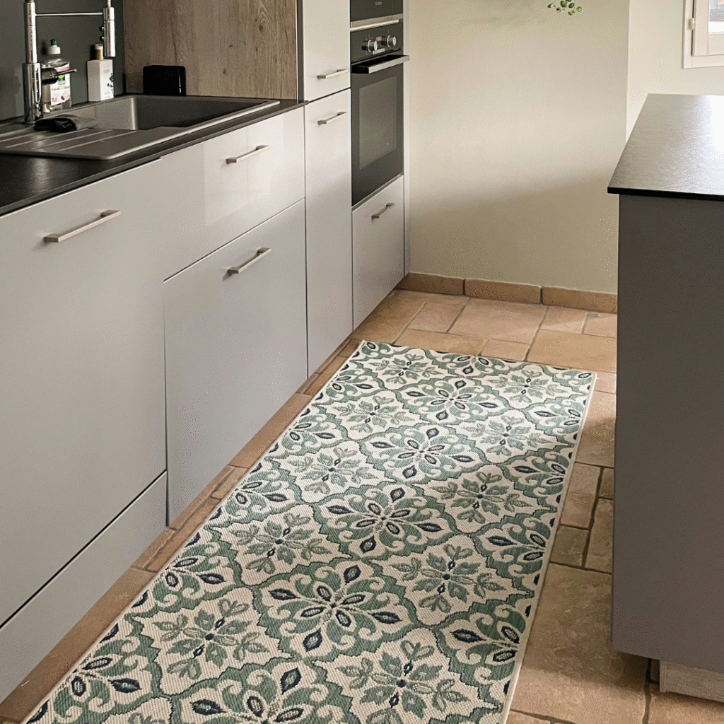 A kitchen with a toe kick drawer.