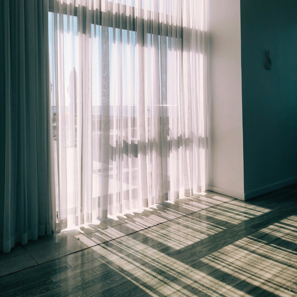 White curtains.