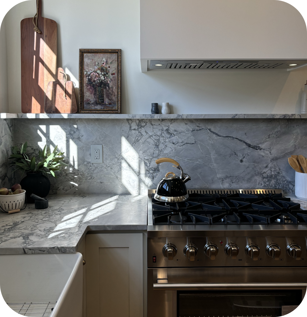 A kitchen with marble.