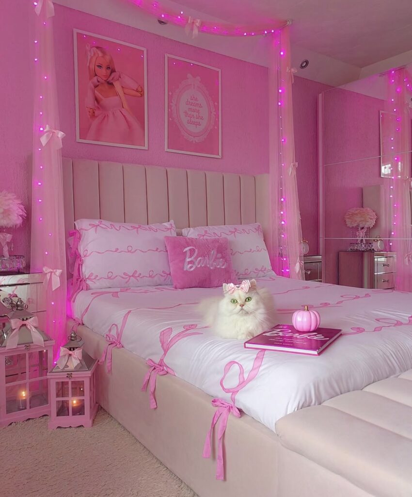 A neon pink bedroom.