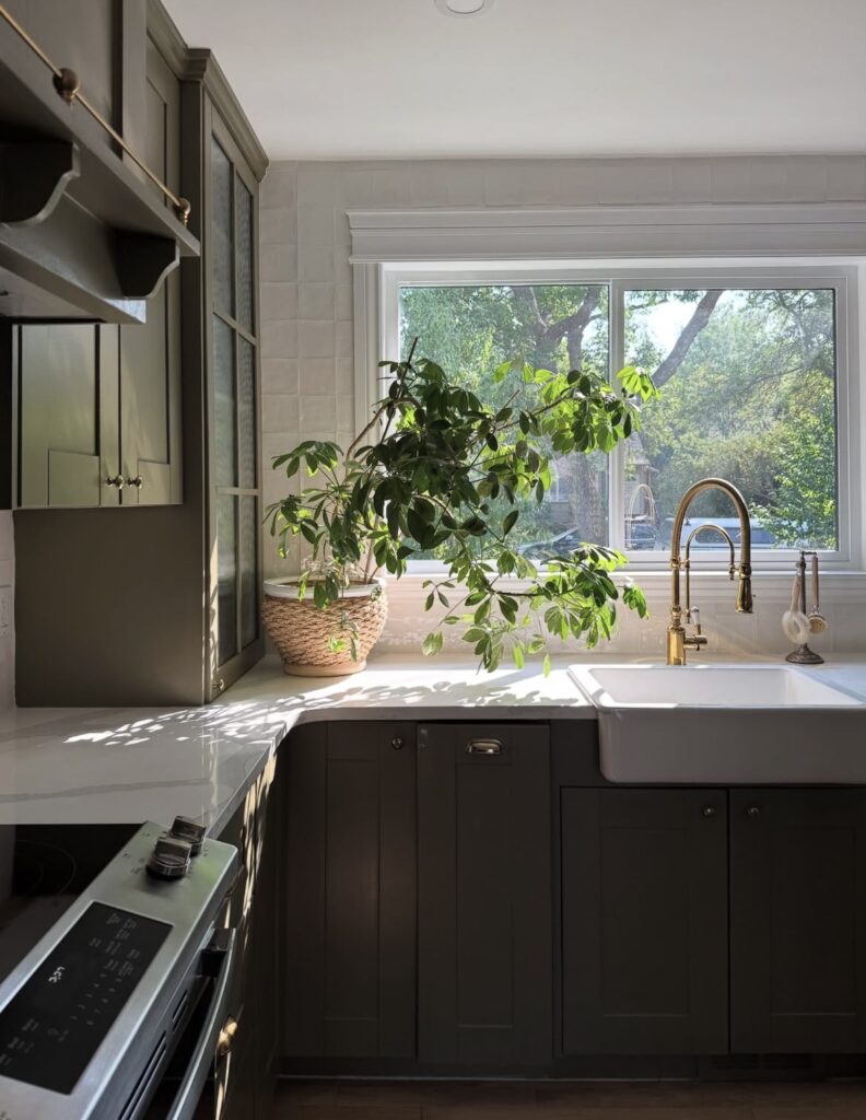 A black kitchen cabinet.
