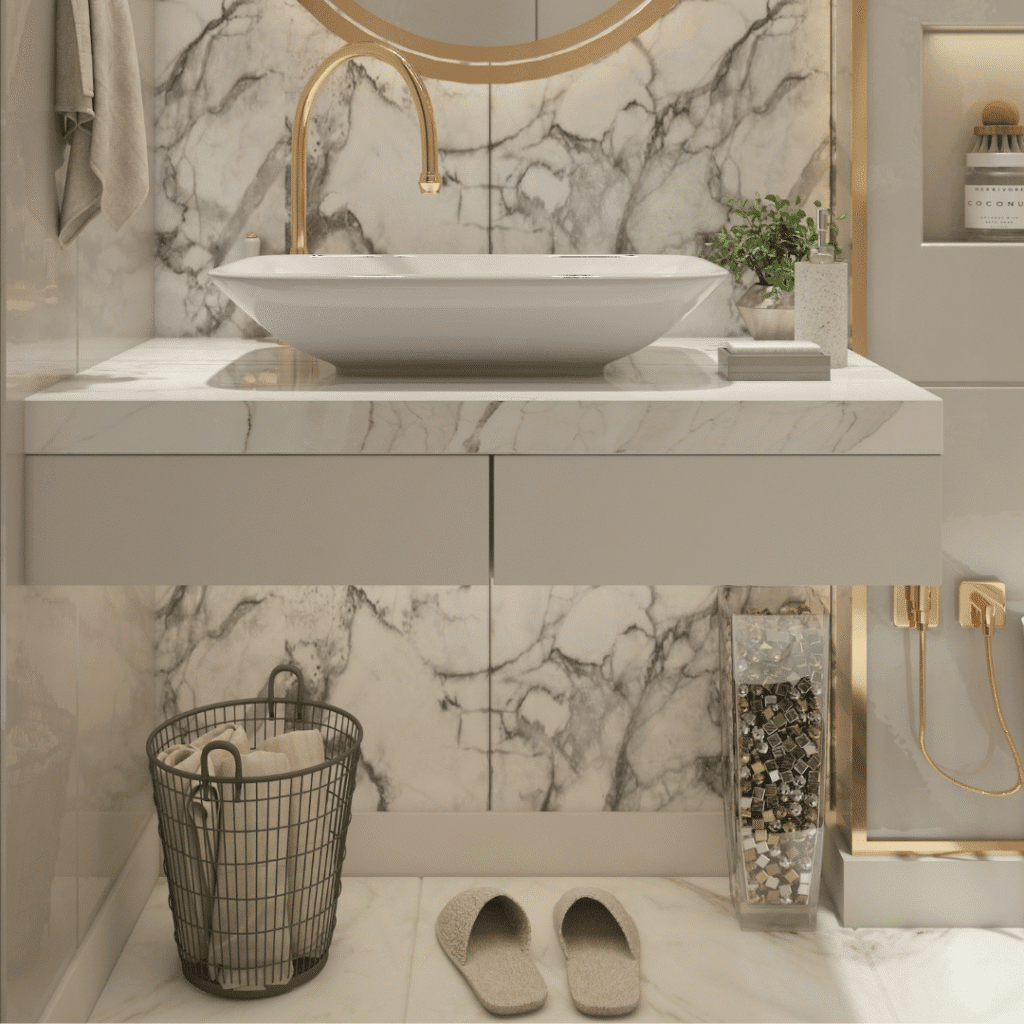 A marble bathroom.
