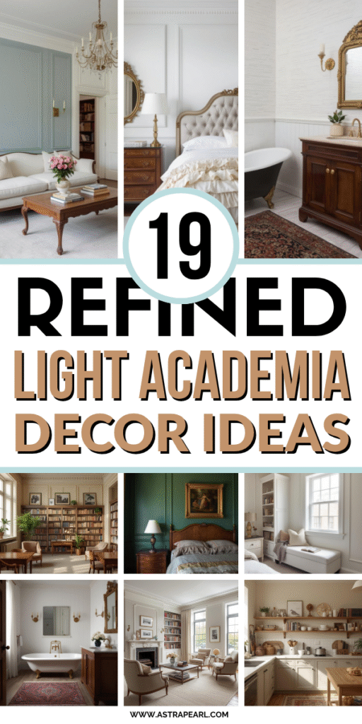 Pinterest Pin for light academia decor ideas.