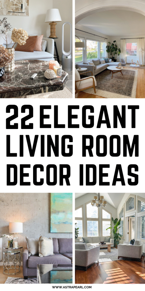 Pinterest Pin for elegant living room decor ideas.