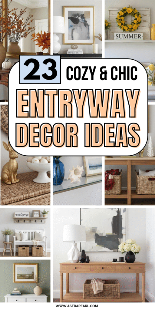 Pinterest Pin for entryway styling ideas.