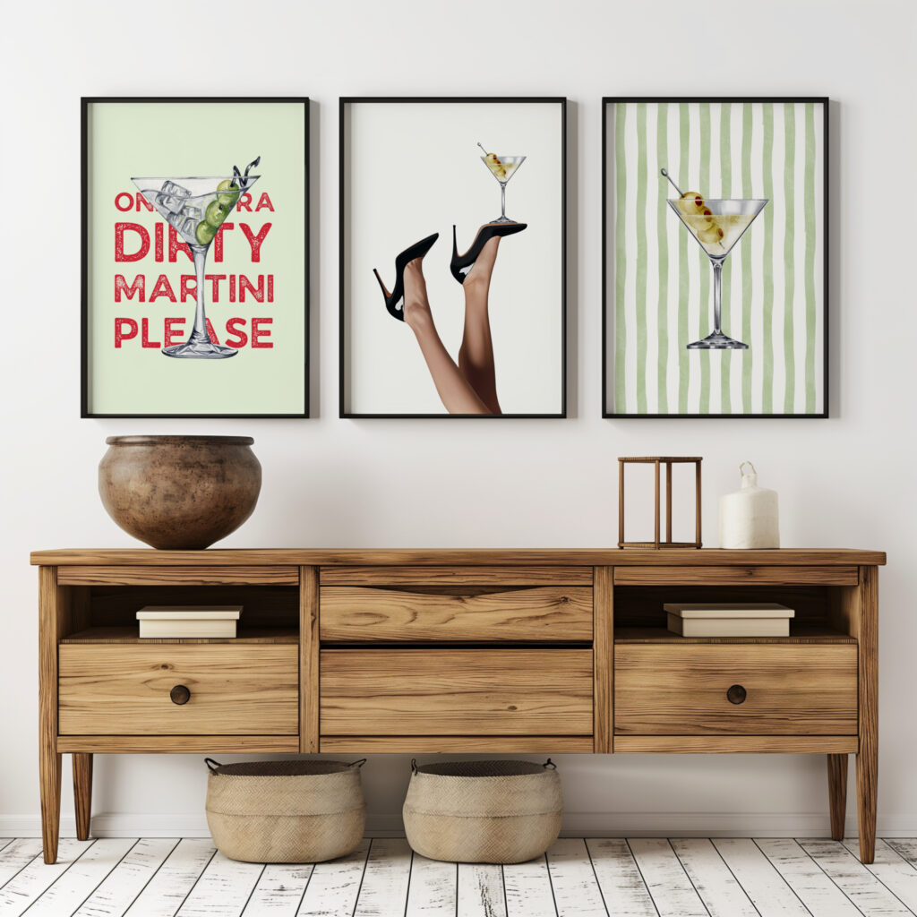 A trendy martini print set of 3.