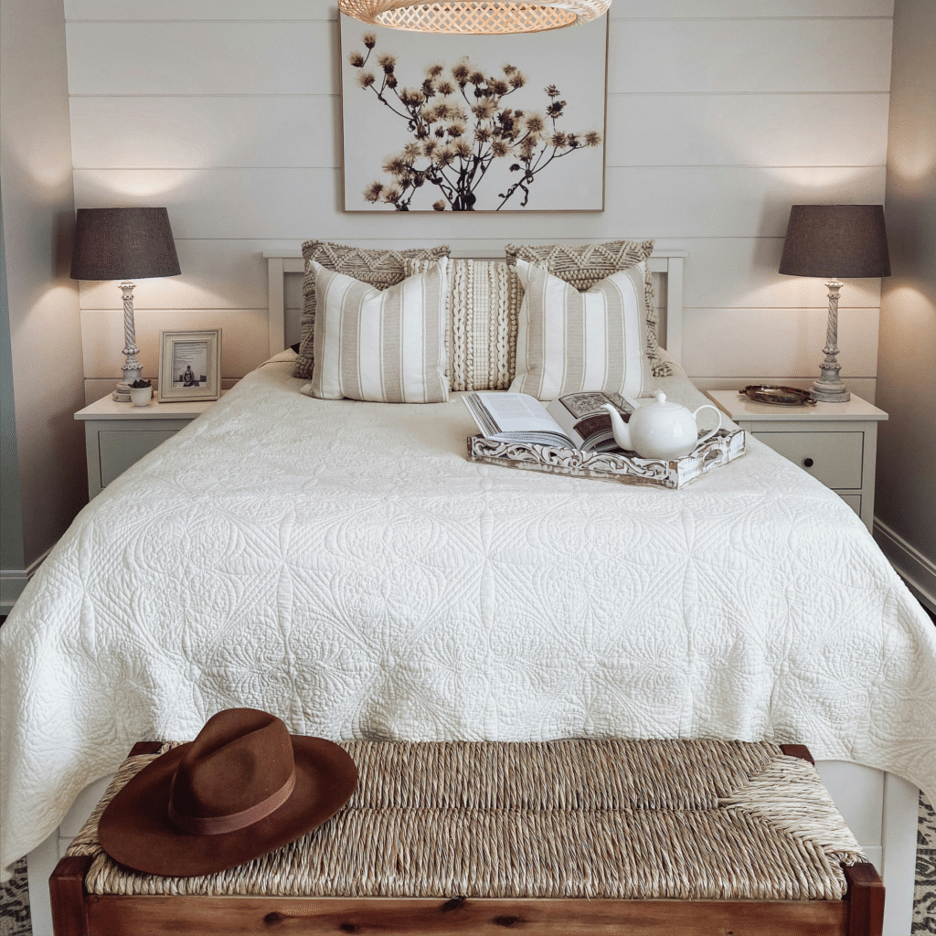 A modern Bohemian bedroom.