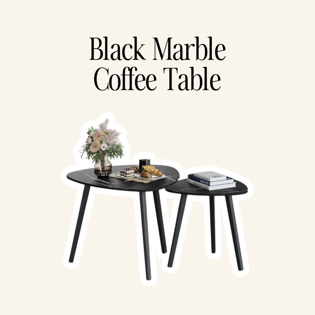 A black marble coffee table.
