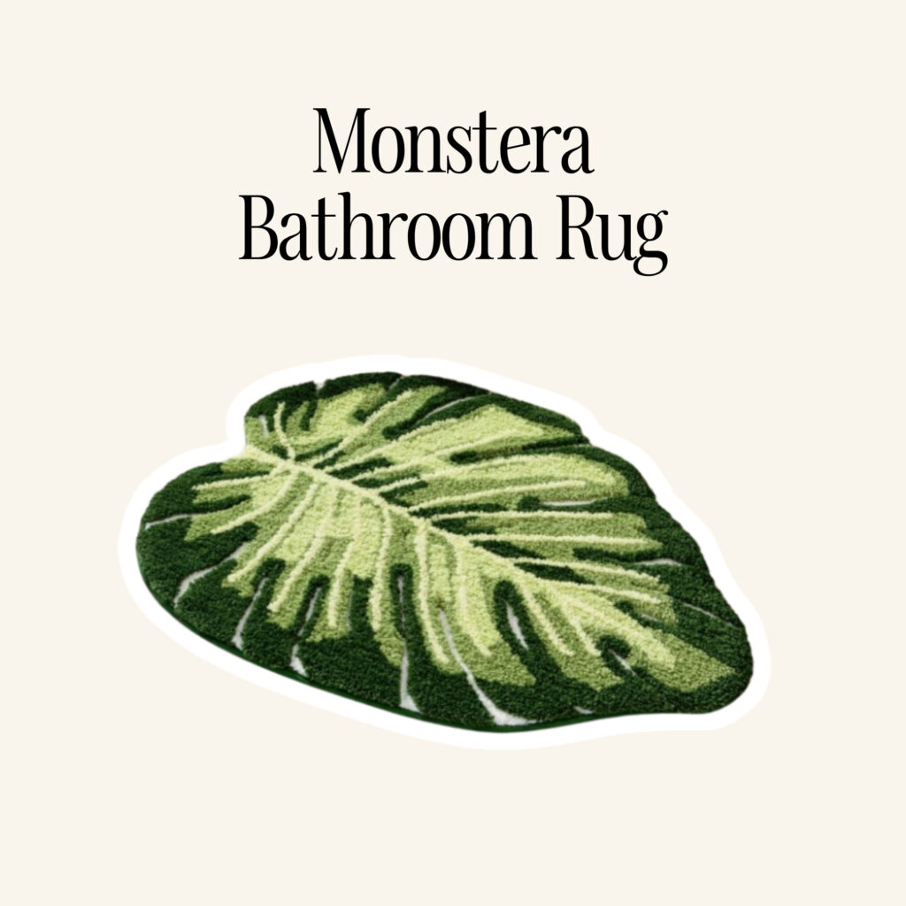 A monstera bathroom rug.