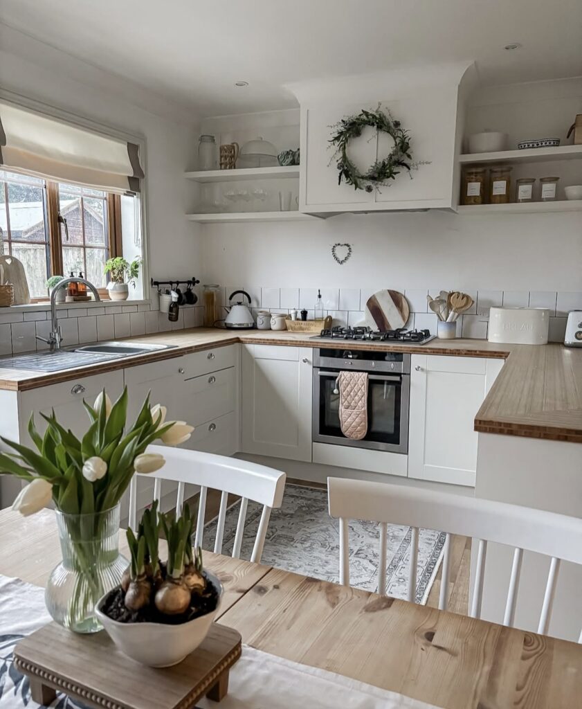 A Light Academia kitchen.