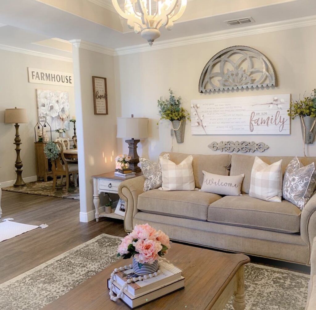 A rustic farmhouse living room.