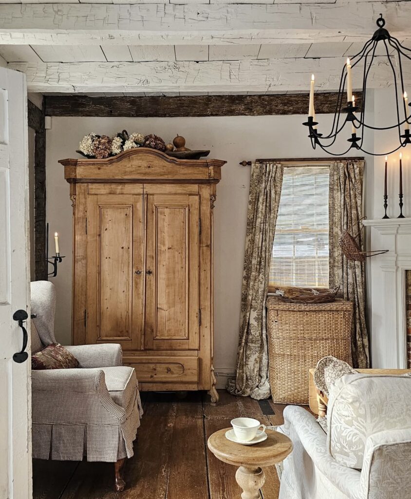 A rustic farmhouse living room.