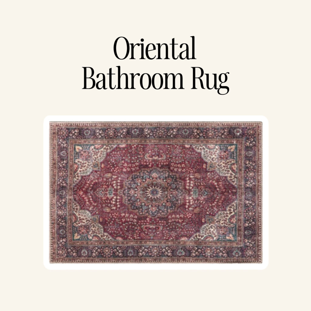 An oriental bathroom rug.