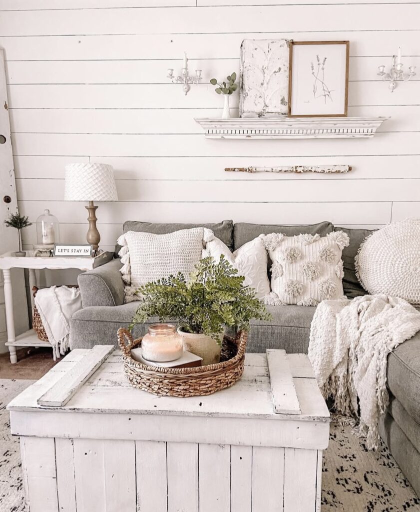 A rustic farmhouse living room.