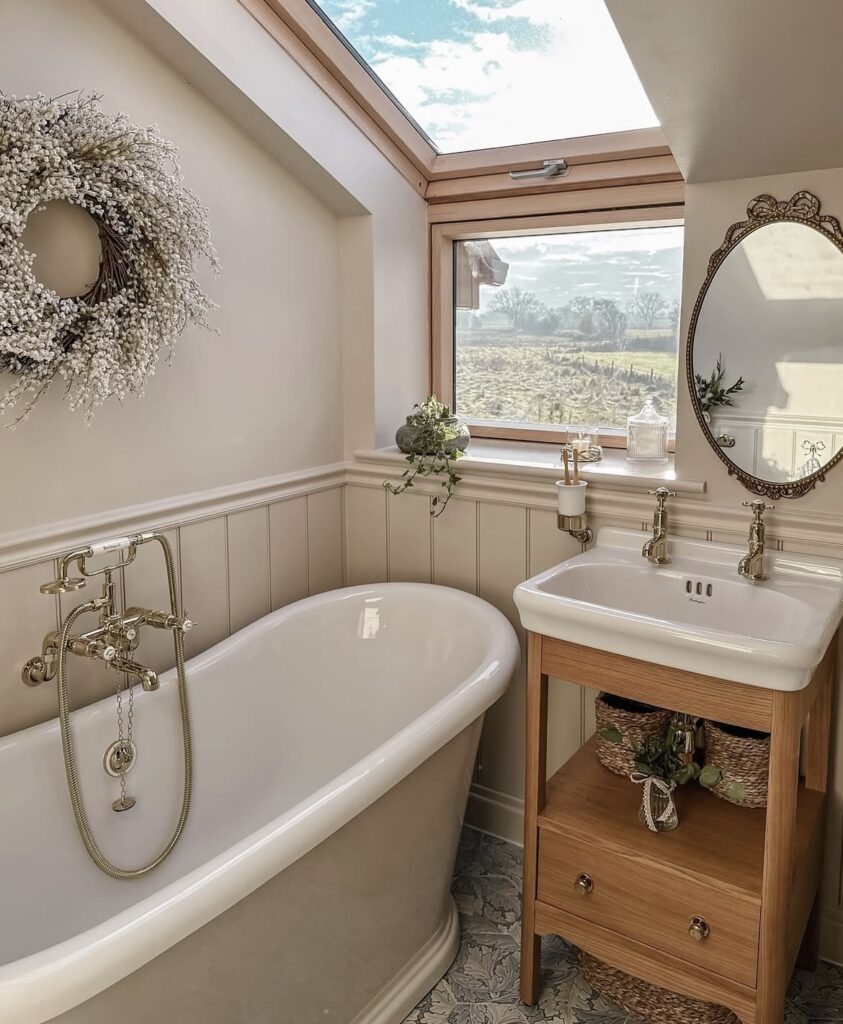 A Light Academia bathroom.