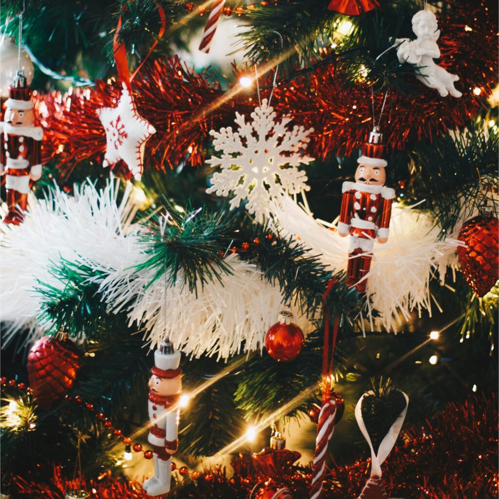 A white and red Christmas tree.