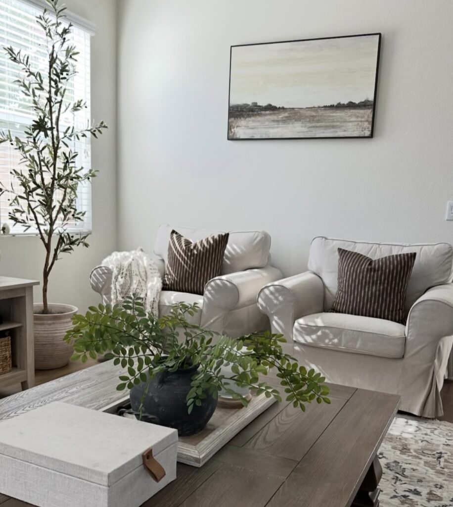 A modern farmhouse living room.