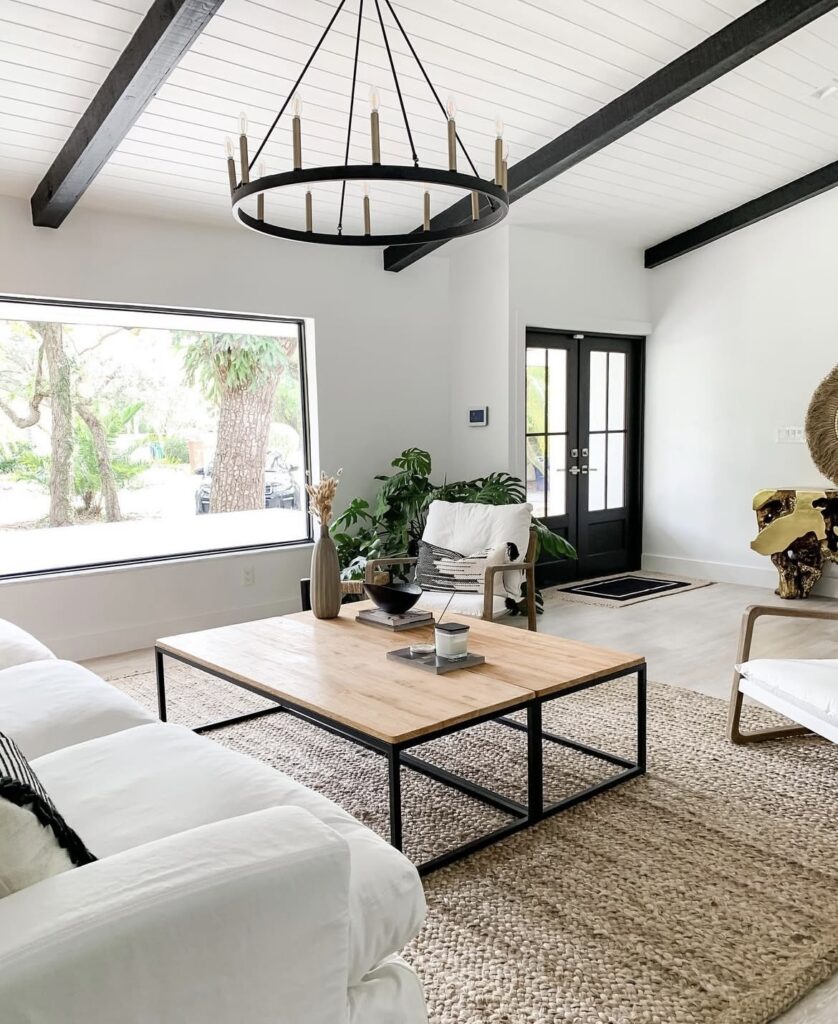 A modern farmhouse living room.