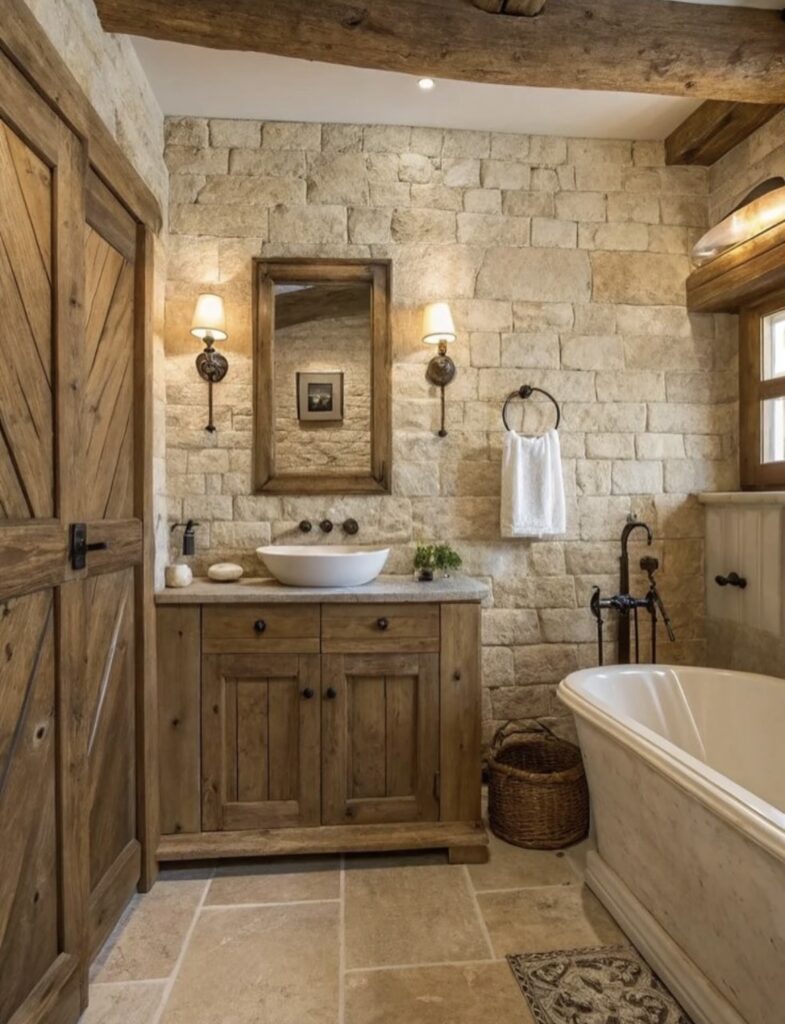 A rustic bathroom.