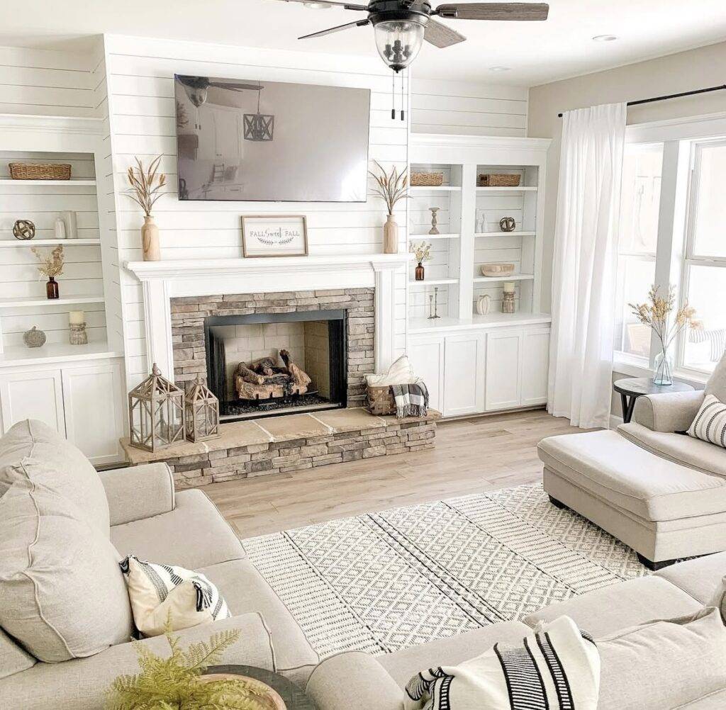 A modern farmhouse living room.