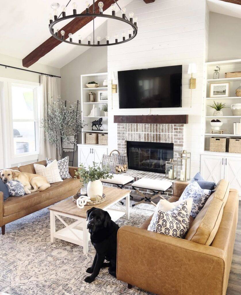 A modern farmhouse living room.