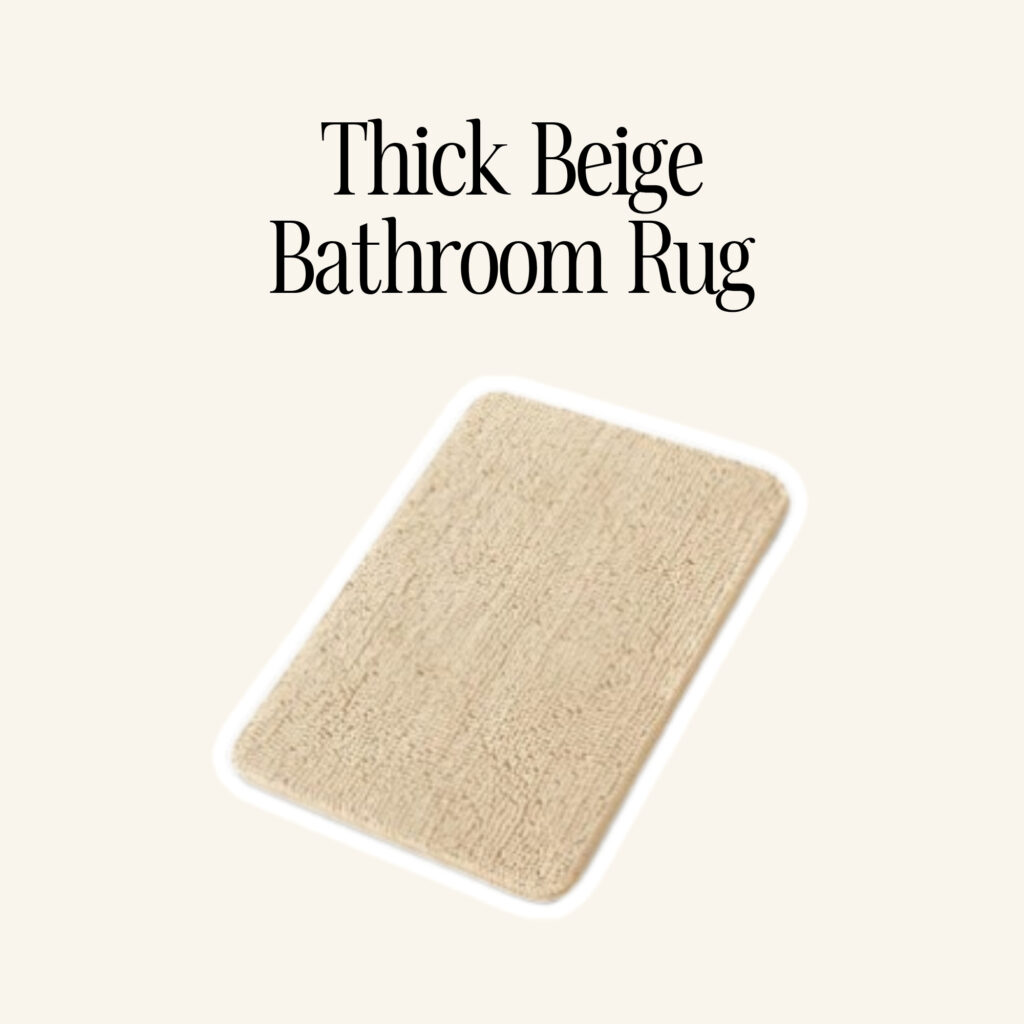 A thick beige bathroom rug.