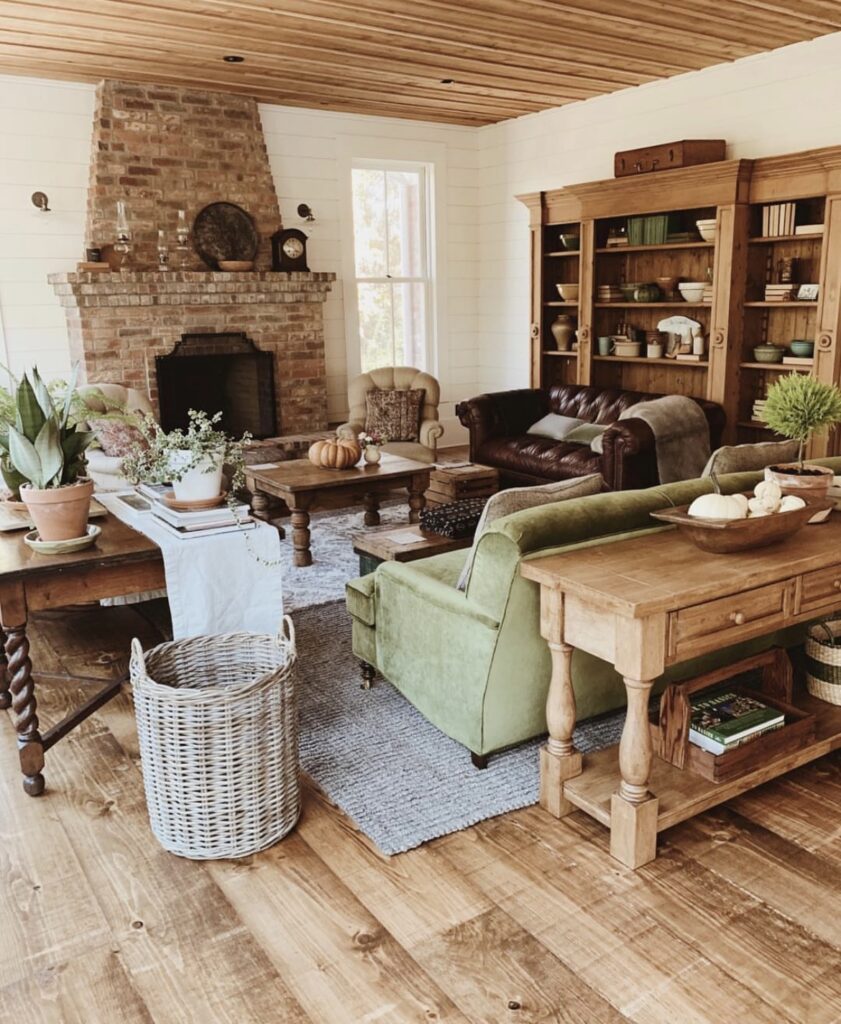 A rustic farmhouse living room.
