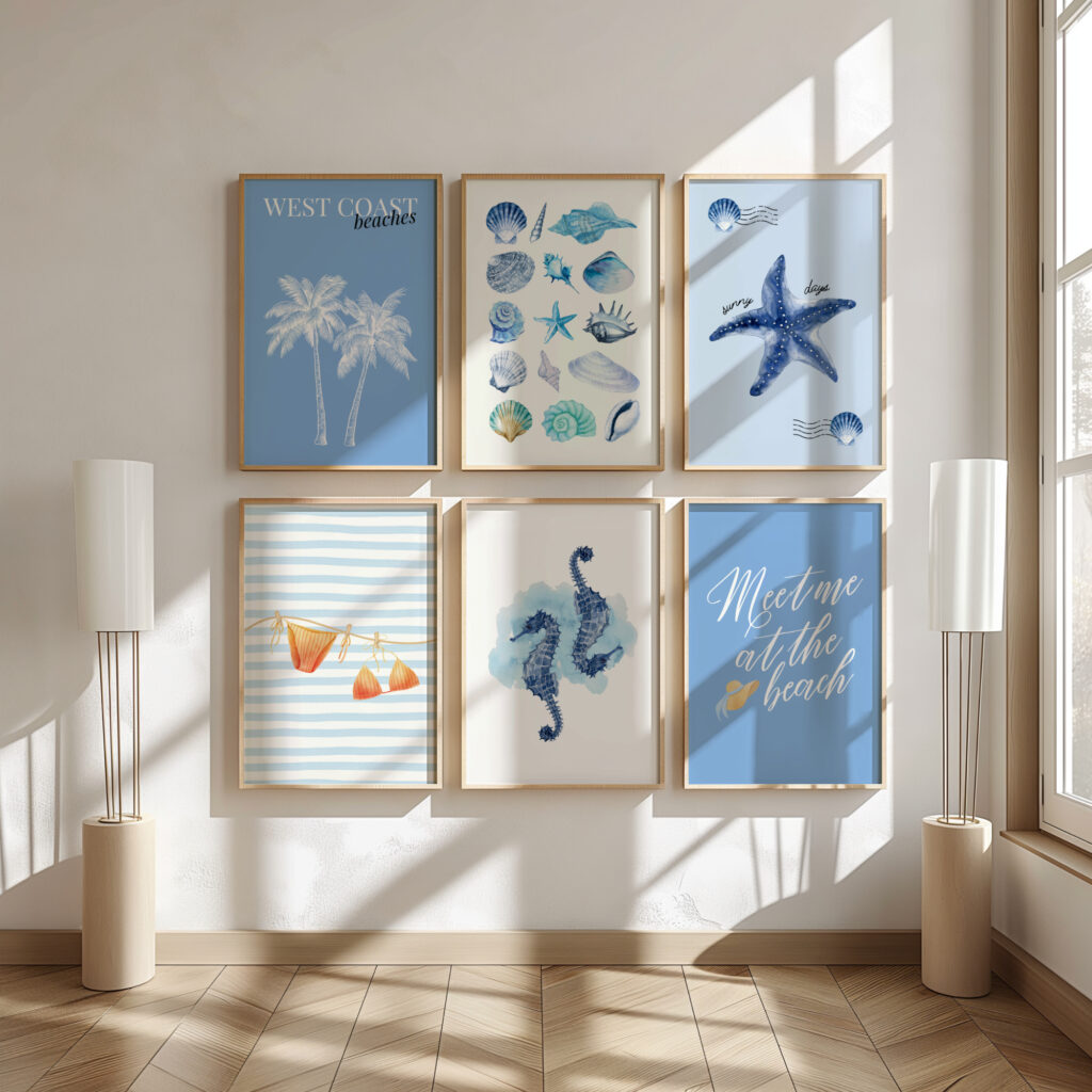 A coastal print set of 6.