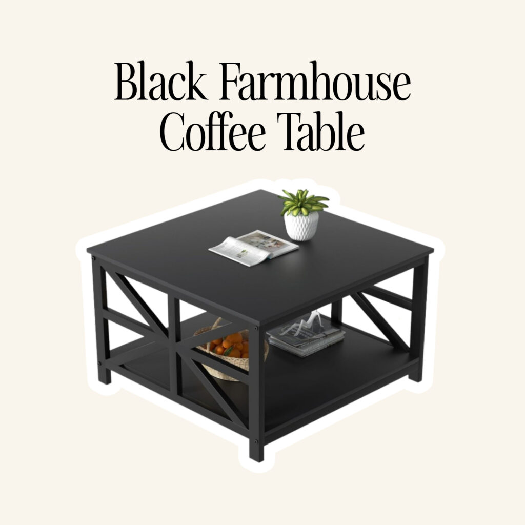 A black famrhouse coffee table.