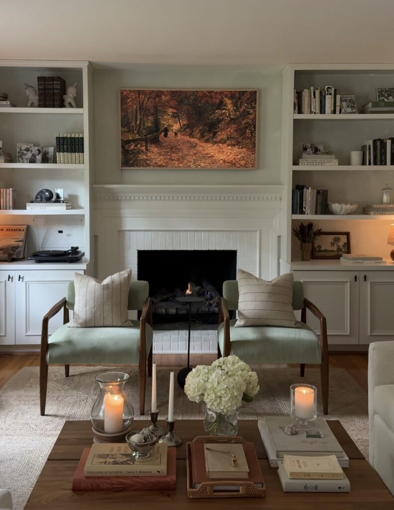 A Light Academia living room.