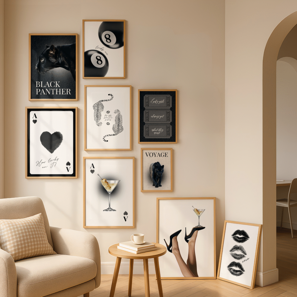 A trendy black print set of 9.