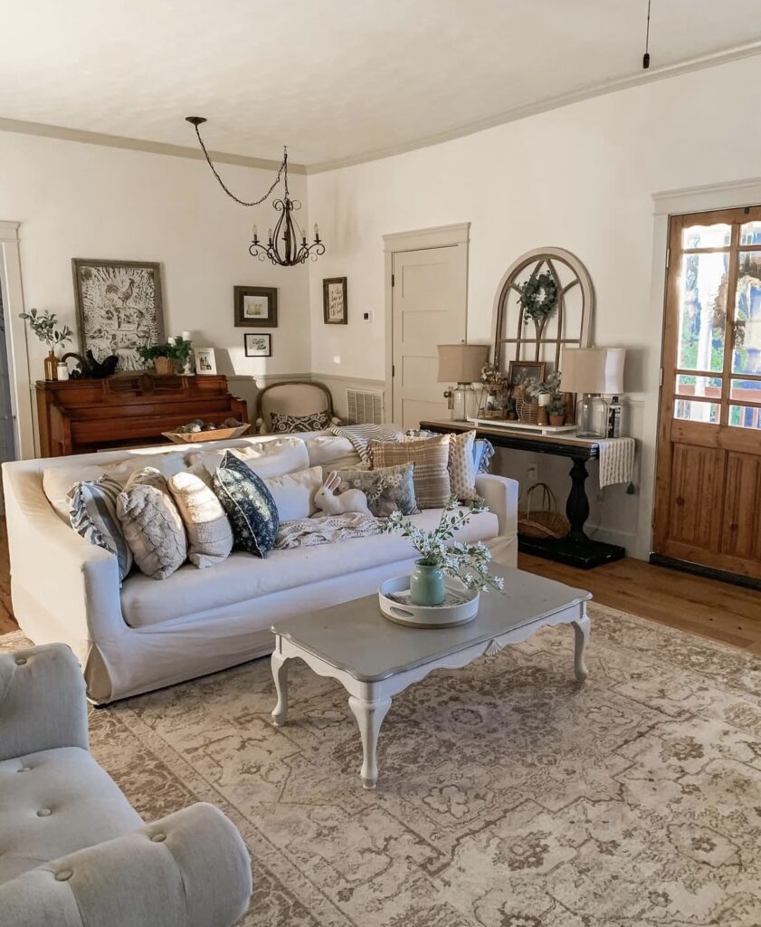 A Light Academia living room.