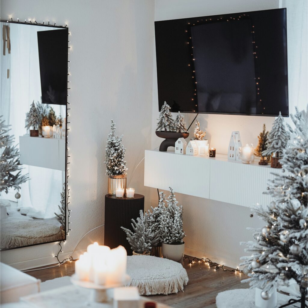 A modern Christmas living room.