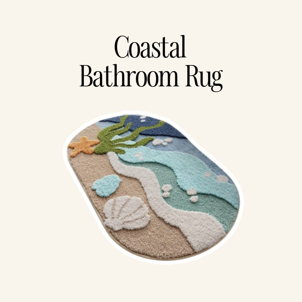 A coastal bathroom rug.