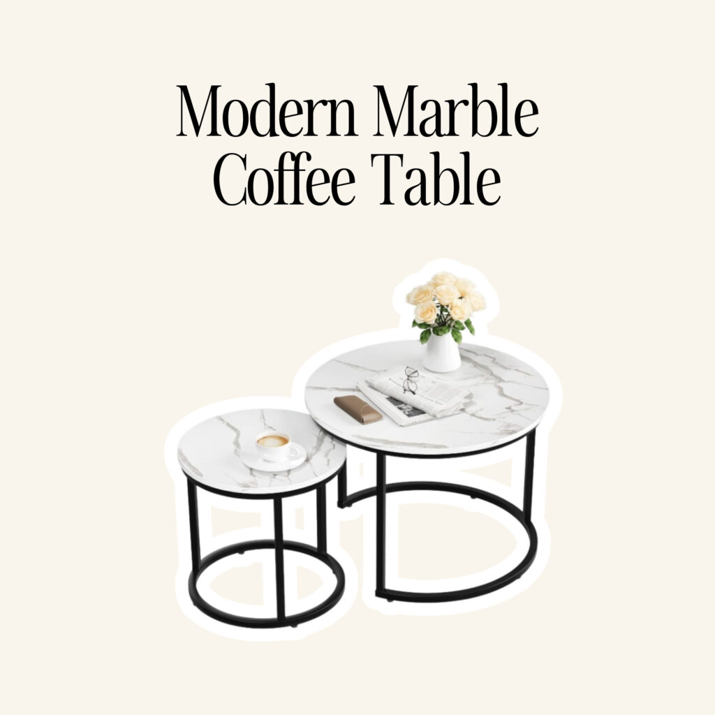 A modern marble coffee table.