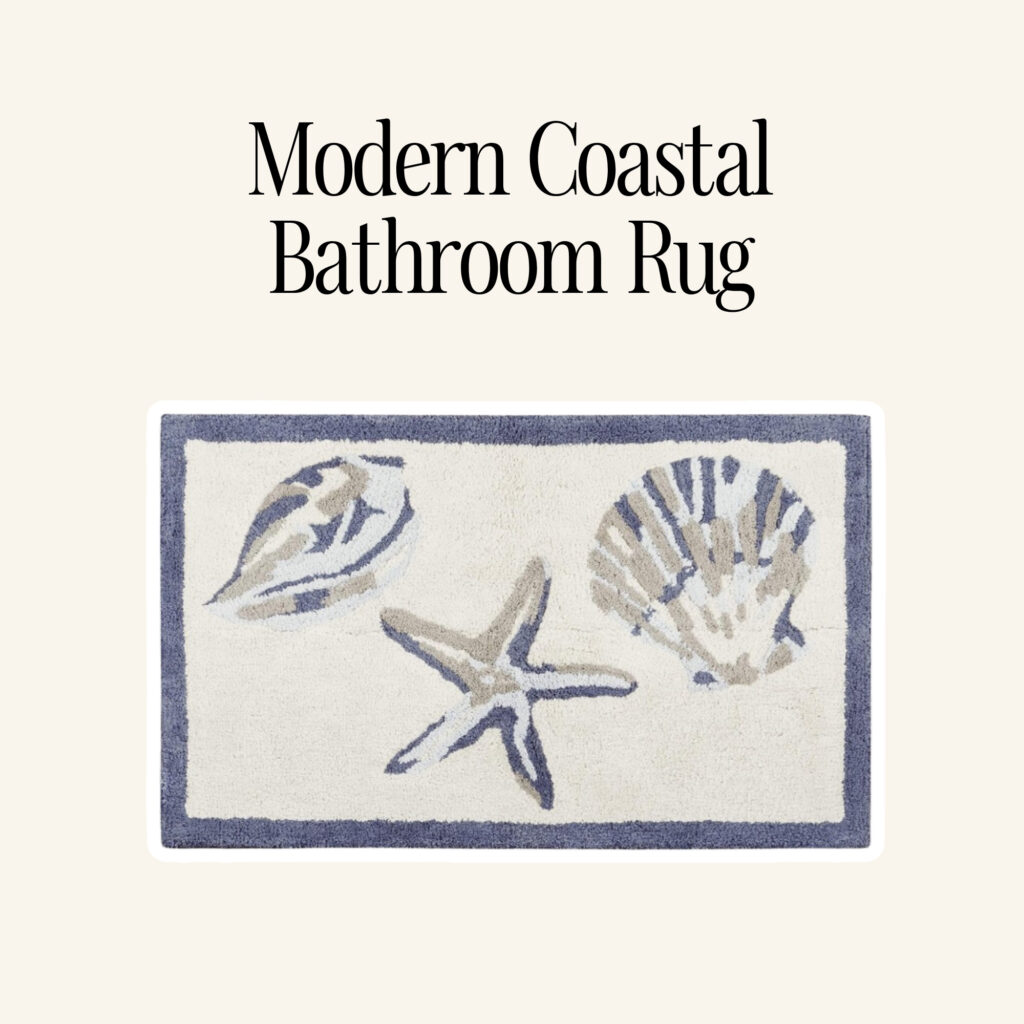 A modern coastal bathroom rug.