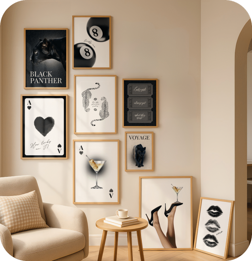 A trendy black print set of 9.