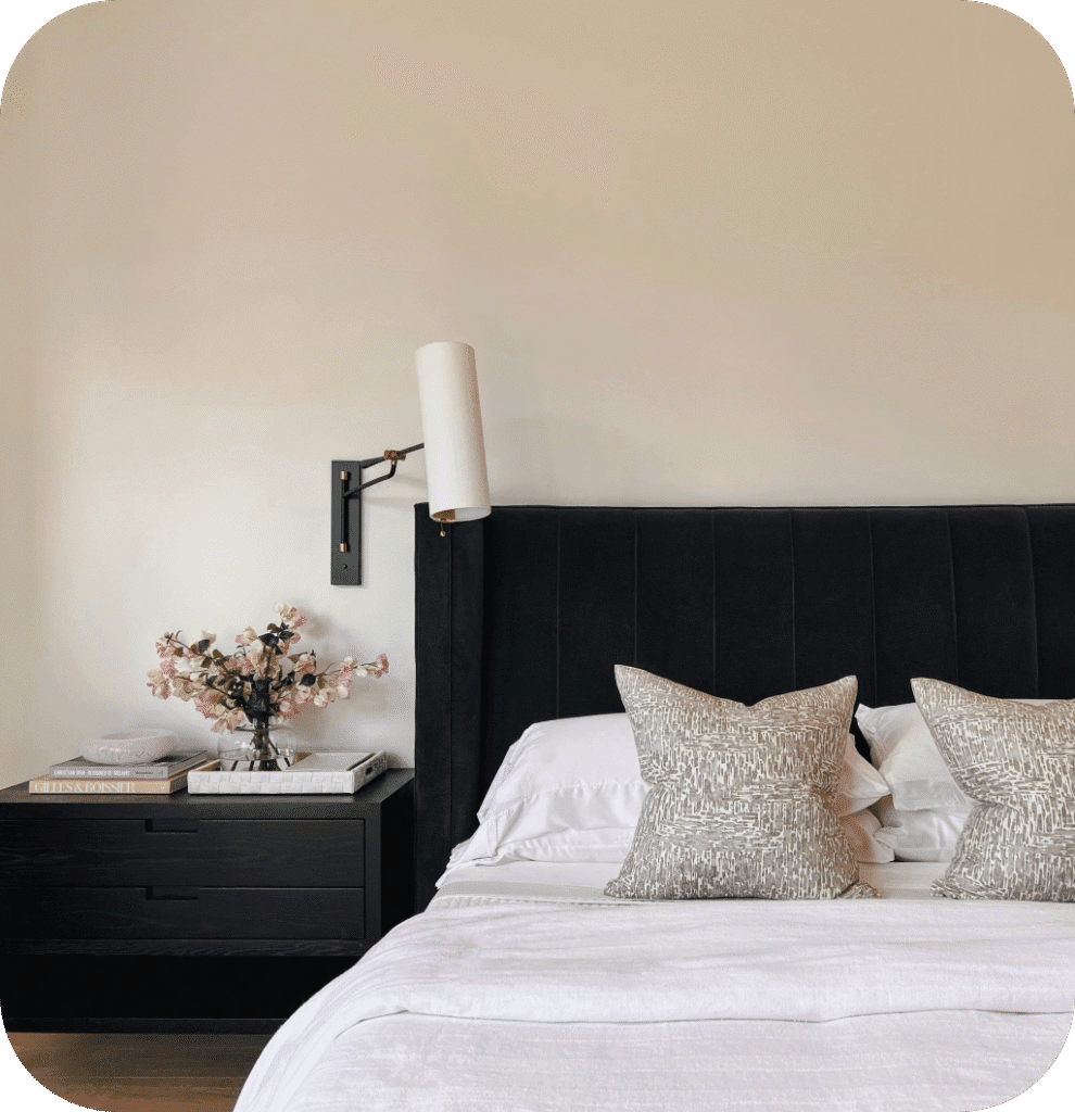 A black and white bedroom.